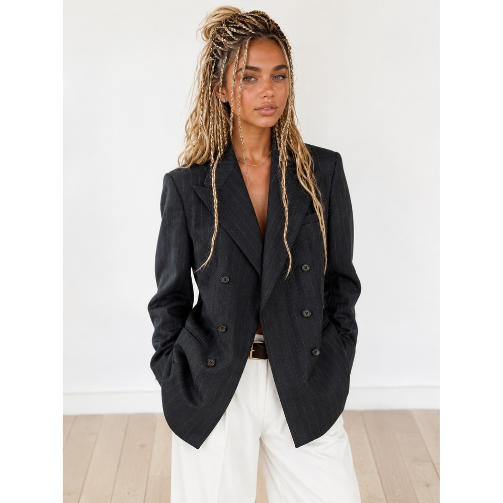 VTG Ralph Lauren Blazer Small Pinstripe Power Suit Career Business Chic Jacket